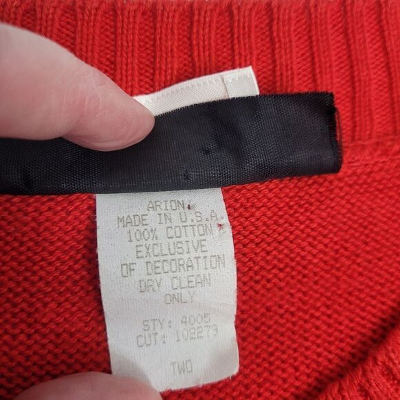 VINTAGE 80s Neiman Marcus leather bow‎ red sweater tunic with pearls L - Picture 8 of 15